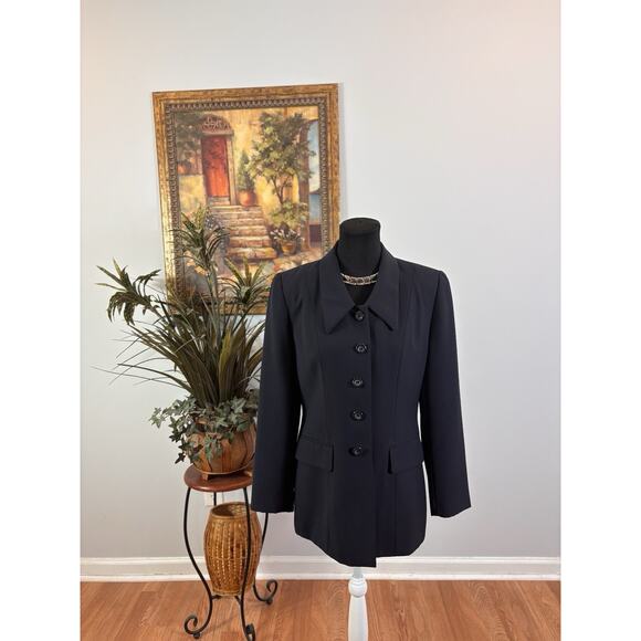 Le Suit Women Jacket 6 Mob Wife 5 Buttons Front Navy Blue Office Siren Lined - Picture 1 of 9